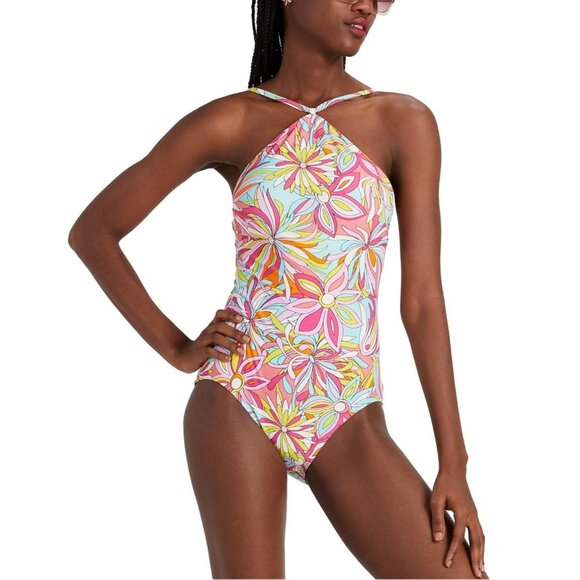 Kate Spade One-piece Swimsuit High-Neck Swimwear Anemone Floral Colorful Retro - Picture 1 of 6